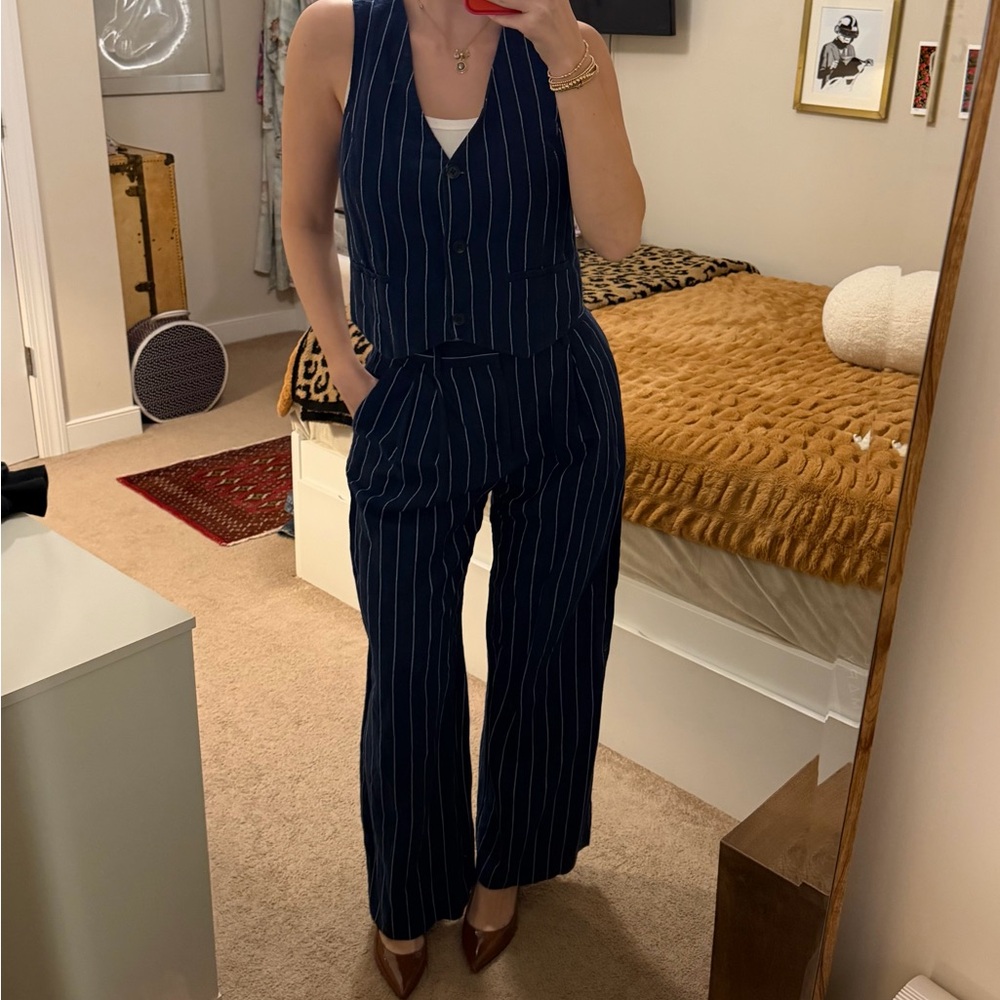 GAP Navy Pinstripe Wide-Leg Pants & Vest Set